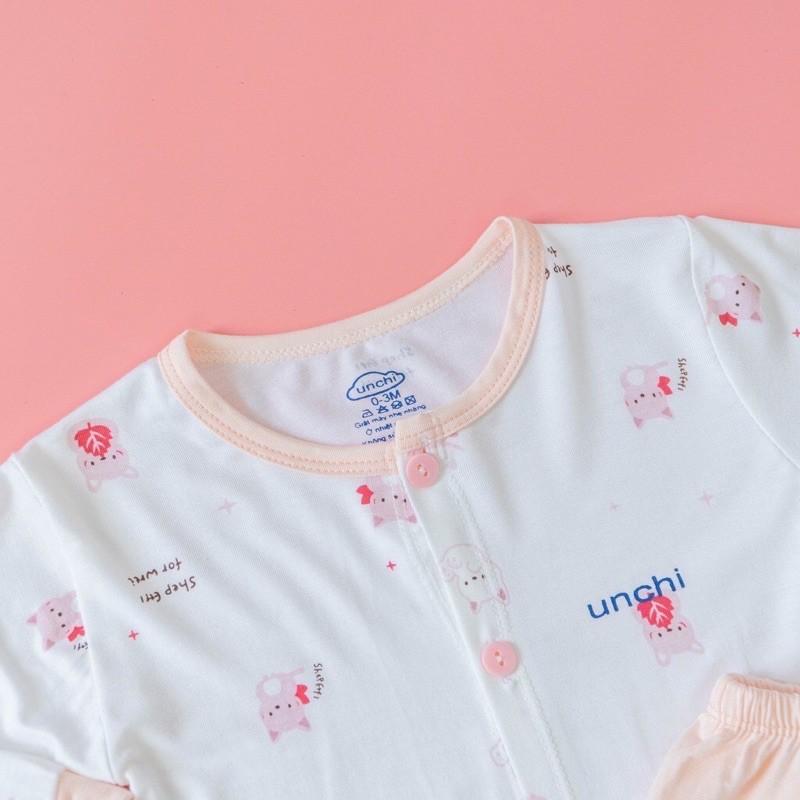 Bộ dài tay khuy giữa Minky chất vải peptit siêu mềm mịn cho bé trai/bé gái- Bộ dài tay Unchi peptit