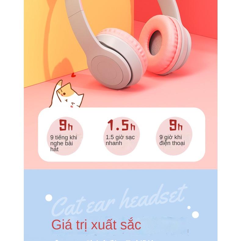 Tai nghe mèo, headphone chụp tai bluetooth 5.0 P47M không dây hình tai mèo