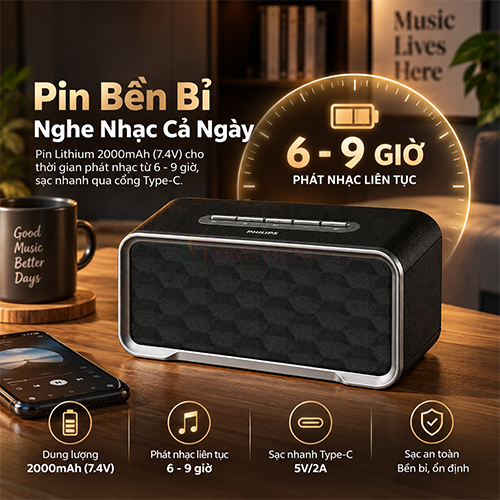 Loa Bluetooth Philips TAS2200BK/70 - Hàng chính hãng