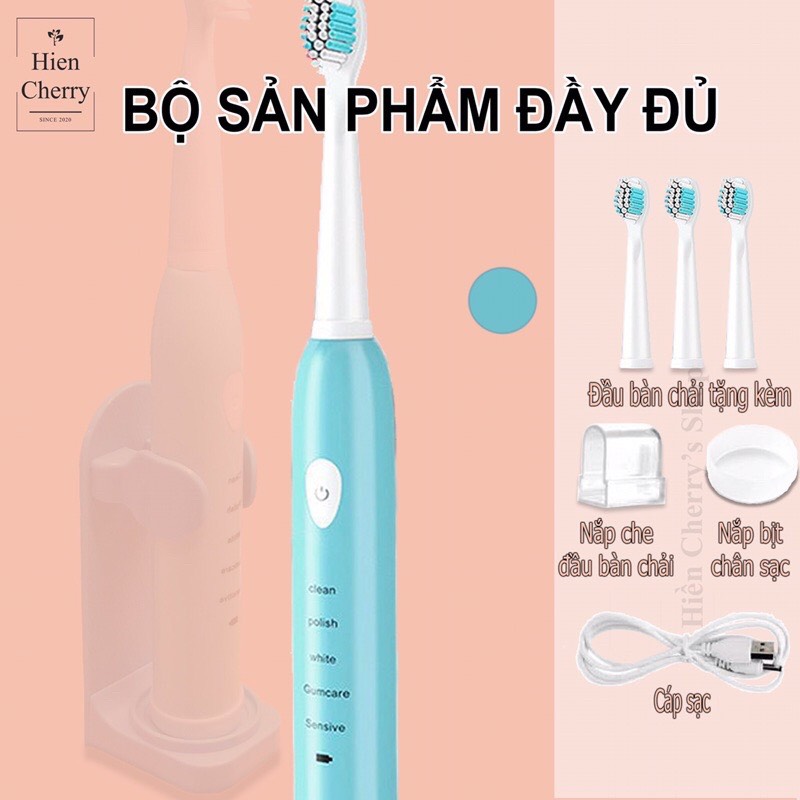 Bàn Chải Điện Đánh Răng Tự Động 5 Chế Độ, 4 Đầu Thay Thế, Chăm Sóc Răng Toàn Diện