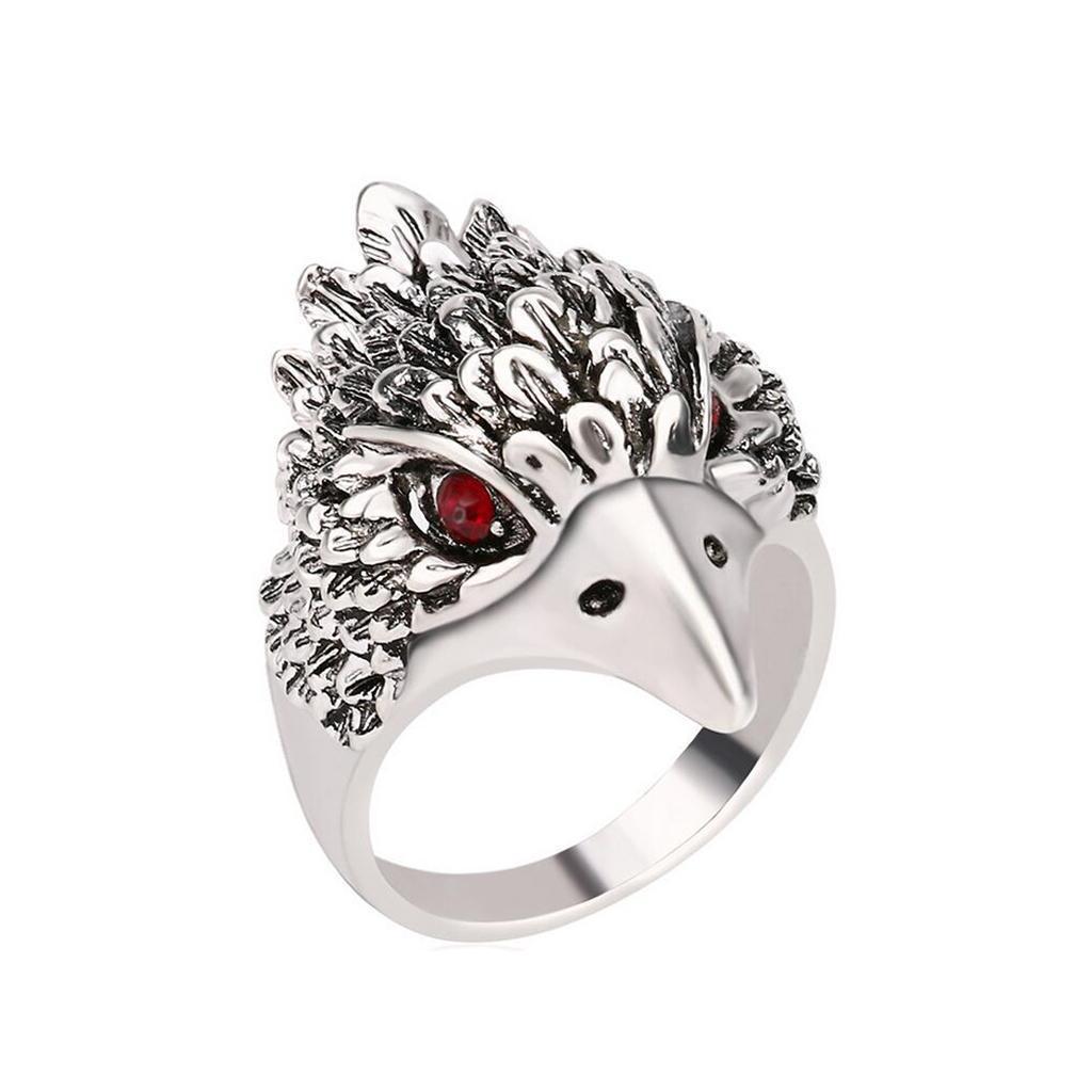 Jewelry Vintage Ring Silver Crystal Animal Eagle Head Shaped Mens Ring 20mm