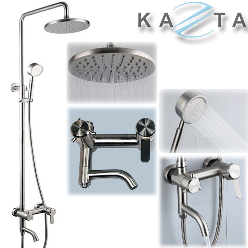 Combo Thiết Bị Nhà Tắm Cao Cấp KAZTA KZ-CBT08: Bồn Cầu Liền Khối-Lavabo Hươu Treo-Sen Tắm Đứng Inox 304-Gương Và Kệ Gương-Kèm Bộ Phụ Kiện Nhà Tắm