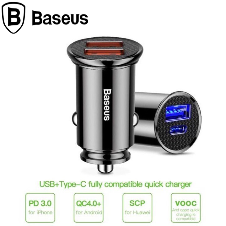 Tẩu sạc nhanh CCALL-AS01 đa năng 2 cổng USB và Type C dùng cho ô tô, xe hơi nhãn hiệu Baseus Circular Plastic A+C, công suất 30W - Hàng Nhập Khẩu