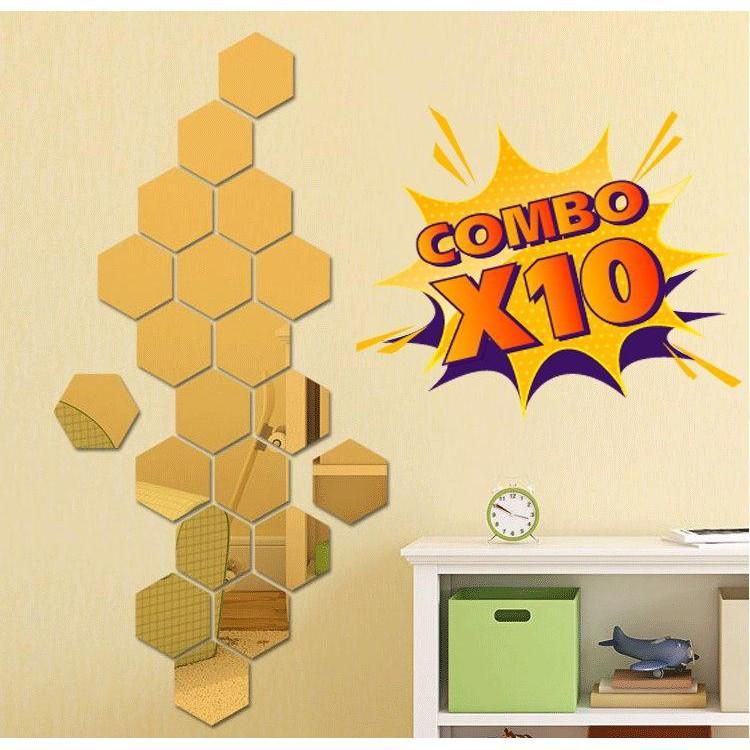 COMBO 10 Bộ 12 miếng gương dán tường 3D hình lục giác 4x4