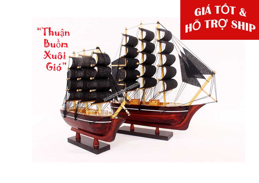 Combo 2 thuyền buồm mô hình 25cm&20cm màu đen - hỗ trợ ship