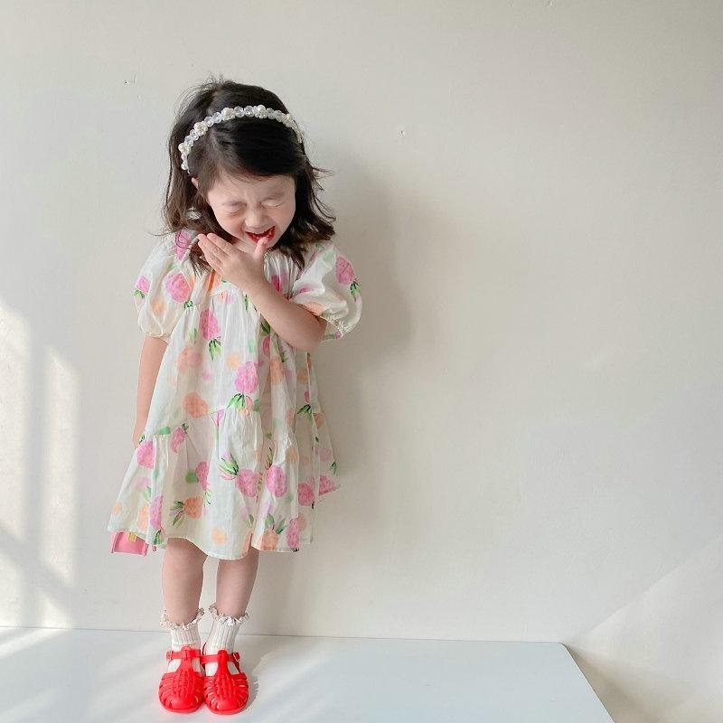 Váy đầm công chúa tay bồng họa tiết trái dứa dễ thương cho bé