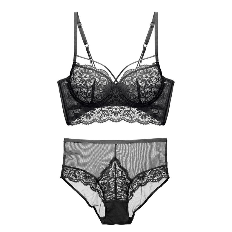2021 Đồ Lót Ren Sexy Màu Trắng Nữ Áo Ngực Và Quần Lót Bộ Đúc Thông Hơi Không Trong Suốt Nội Y Đẩy Lên Áo Ren Bộ Đồ Lót Đỏ Đen