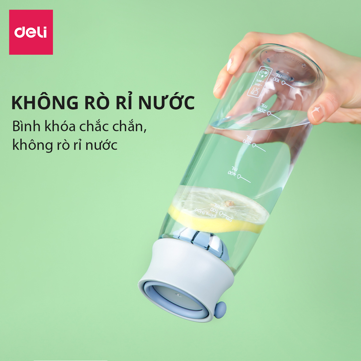 Bình Nước Bằng Nhựa Tritan Nắp Bật 460 610 ml Có Chia Vạch Nước Deli - BPA Free An Toàn Cho Sức Khỏe - Phù Hợp Bình Nước Detox Thể Thao Ngoài Trời Gym Yoga Cho Bé Tới Trường - 17664 / 17663