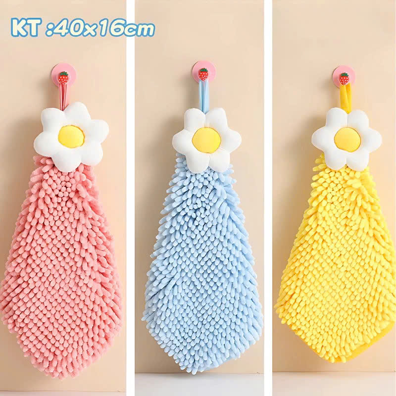 Khăn Lau Tay Hình Bông Hoa Treo Tường Microfiber -Khăn Lau Tay Siêu Mềm Treo Nhà Bếp/Nhà Tắm - Khăn Treo Tường Dạng Tua Mềm Mại - Khăn Lau Tay Thấm Hút Khăn Lau Tay Decor Gắn Tường Microfiber