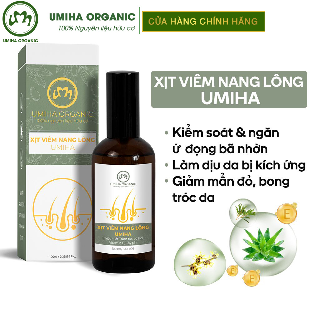 Xịt viêm nang lông viêm lỗ chân lông UMIHA  50/15ML Giảm viêm nang lông, mụn lưng, ngực mông, mờ thâm sáng da