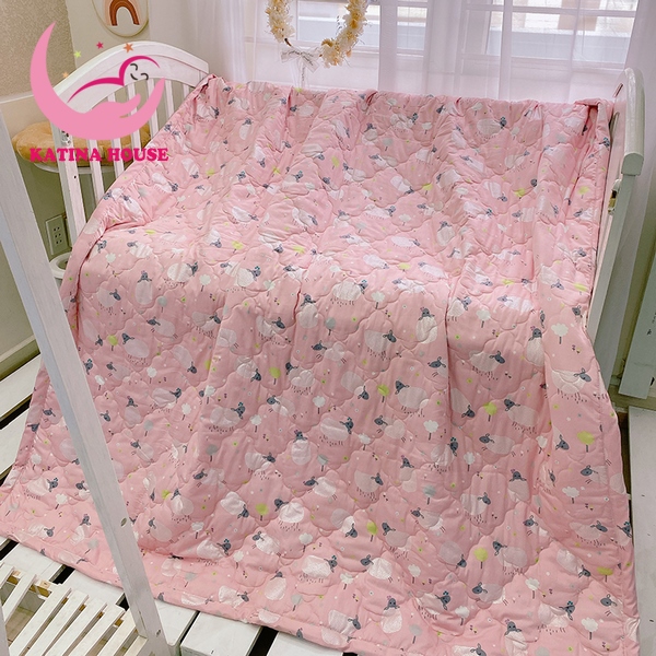 Chăn mền cho bé lớn 1.5x1.8m, vải Cotton Satin Hàn Quốc đẹp chần gòn lông vũ mỏng siêu mềm mại, mát