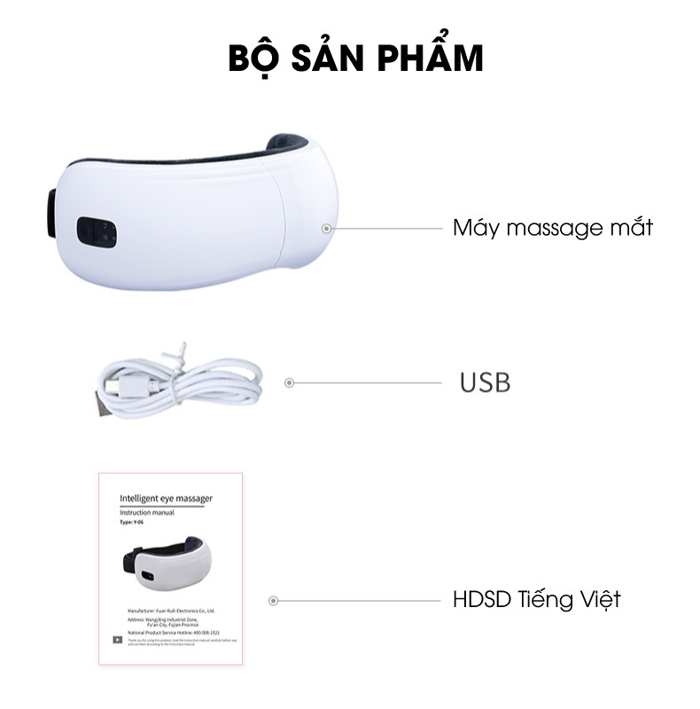 Máy Massage Mắt Tích Hợp Bluetooth Nghe Nhạc Thư Giãn Giảm Bọng Mắt, Thâm Mắt- 5 Chế Độ Massage Khác Nhau, Gấp Gọn 180°, Pin Dung Lượng 1200mAh - Tặng kèm máy massage cầm tay mini - Hàng nhập khẩu