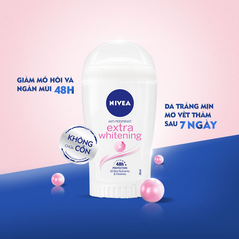 Sáp Ngăn Mùi NIVEA Extra Whitening Trắng Mịn Mờ Vết Thâm (40ml) - 82896