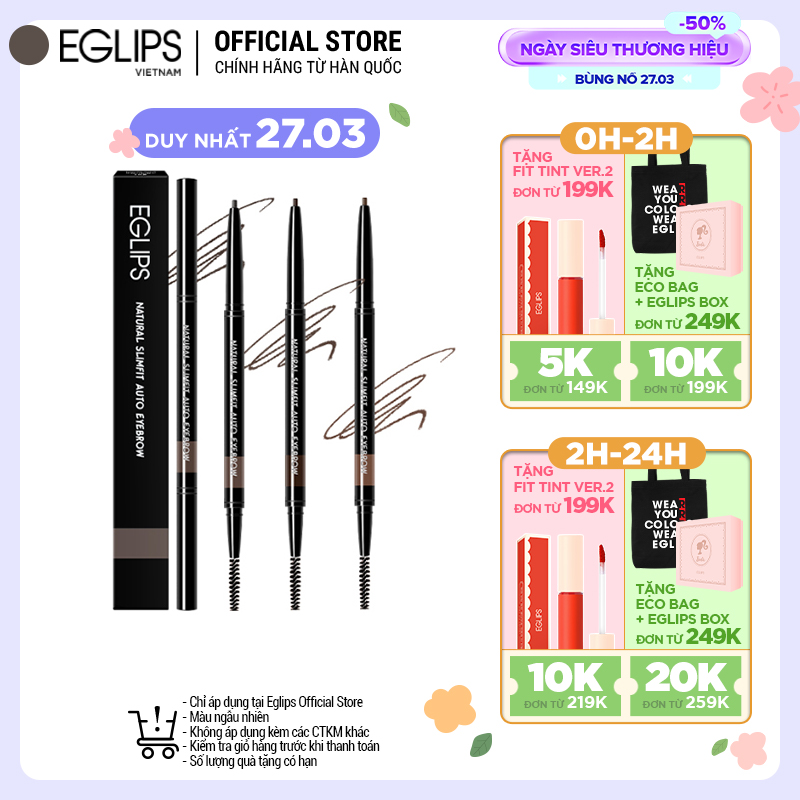 Chì Kẻ mày Eglips Natural Slimfit Auto Eyebrow 2 đầu (đầu nhỏ) 0.08g