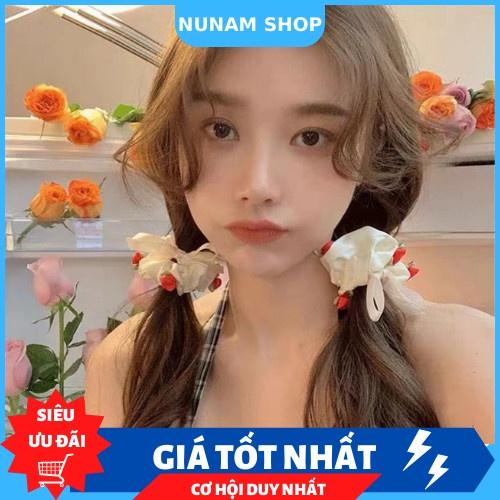 Dây buộc tóc crunchies thắt nơ kết hoa hồng nổi vintage - Nunam shop