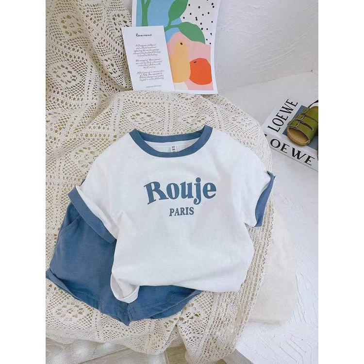 Bộ Cộc Tay Cho Bé Gái, Bé Trai MOONHOUSE Vải Cotton Rouje Paris, Bộ Quần Áo Trẻ Em Từ 6-28kg