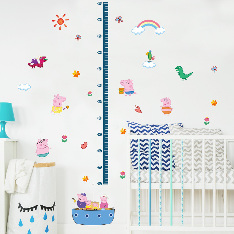 Decal dán tường Mẫu Đo chiều cao Gia đình Peppa Big có sẵn keo chỉ cần bóc dán