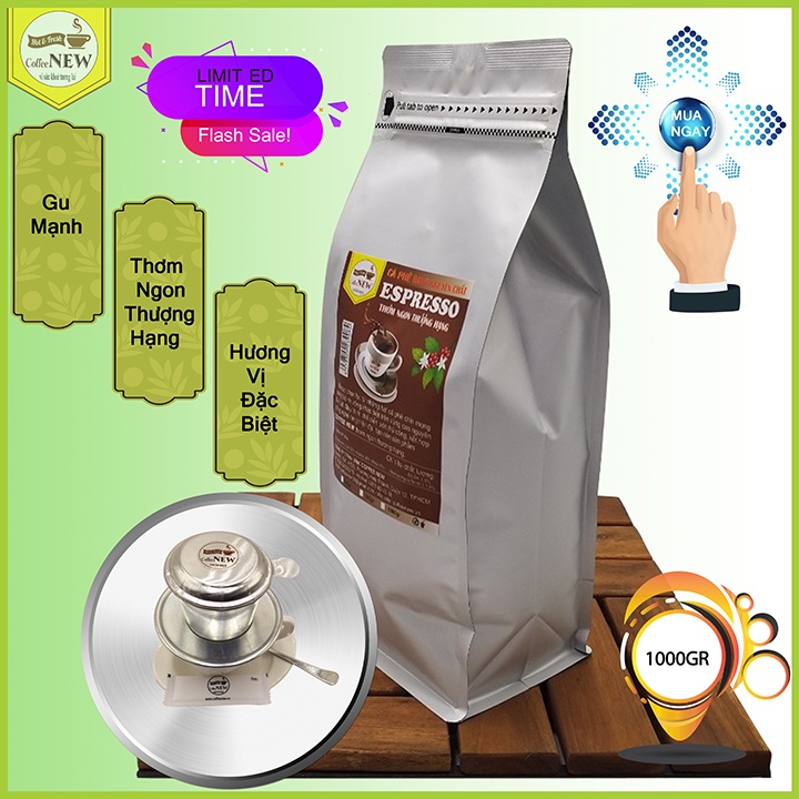 Cà Phê ESPRESSO - Rang Mộc Nguyên Chất  - Tặng Phin Nhôm - Pha Máy Hoặc Pha Phin - Hương Nồng Nàn, Hậu Đậm, Vị Đắng Nhẹ - Coffee New