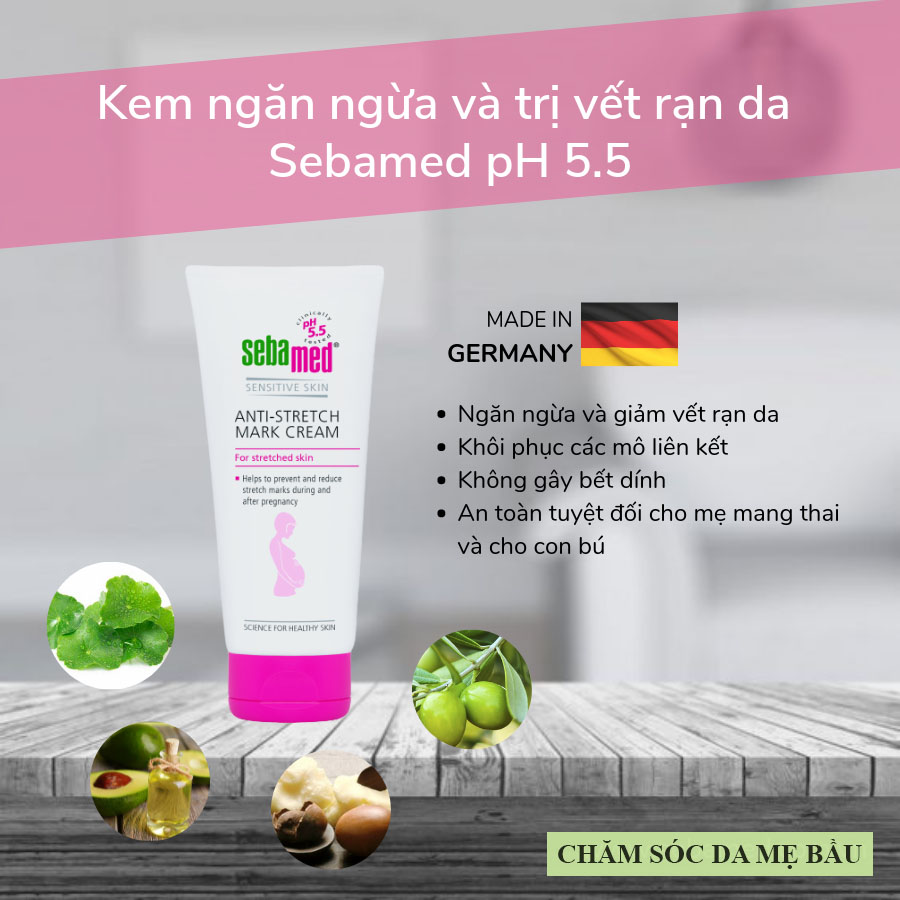 Kem Ngăn Ngừa Và Chữa Rạn Da Cho Mẹ Bầu - Sau Sinh - Tăng Cân Sebamed Sensitive Skin Anti-Stretch Mark Cream ph5.5 Từ Đức Tuýp 200Ml