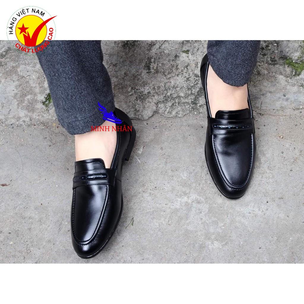 Minh Nhân - Giày Tây nam da bò Giày lười công sở nam trơn đơn giản da bò Giày xỏ dior nam Penny Loafer D-13 màu đen nâu