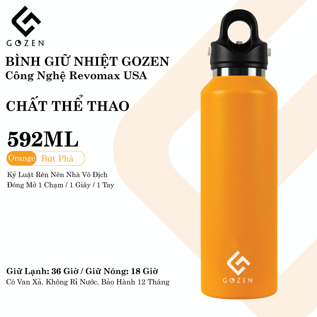 Bình giữ nhiệt thể thao GOZEN SPORT công nghệ REVOMAX USA, bình nước giữ nhiệt Gozen, giữ lạnh 36h, giữ nóng 18h lõi thép inox 316-304. Bình giữ nhiệt thể Thao Gozen cùng bạn kiến tạo phong cách sống mới.