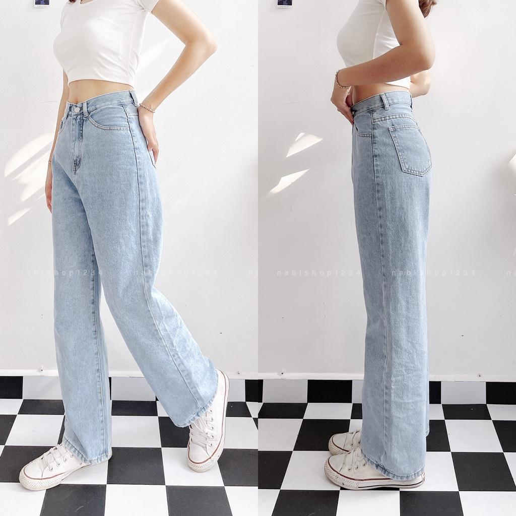 Quần Ống Rộng Suông Nữ Lưng Cao Vải Jeans Trơn Mã 3100 + 3121 (ẢNH THẬT) - Nabishop1234