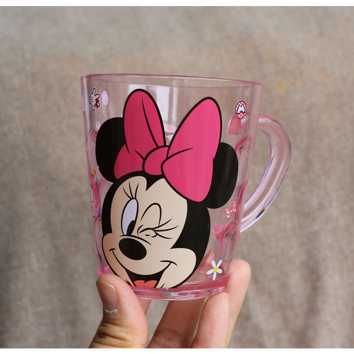 Ly quai cầm tay trong suốt hình chuột Minnie màu hồng siêu cute cho bé gái 260ml - 58VNDM2489