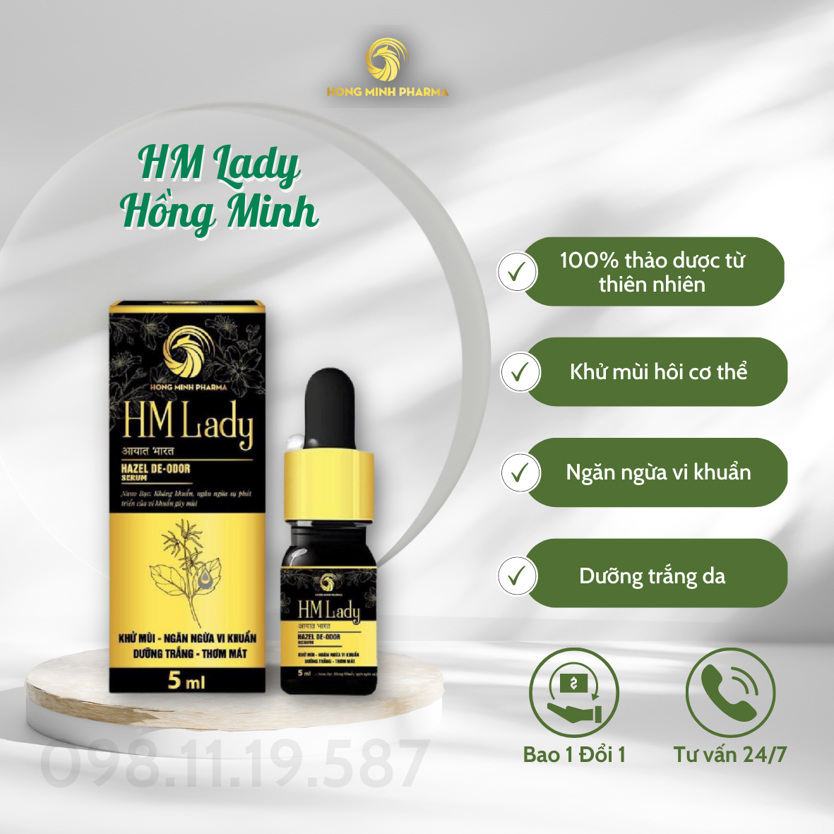 Serum Khử Mùi HM Lady Chính Hãng - Khử Hôi Nách, Hôi Chân, Làm Sáng Vùng Da Nách Bẹn