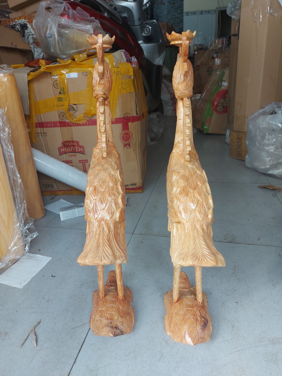 Cặp hạc thờ gỗ gõ -Đôi hạc thờ bàn gia tiên cao 50cm - 60cm