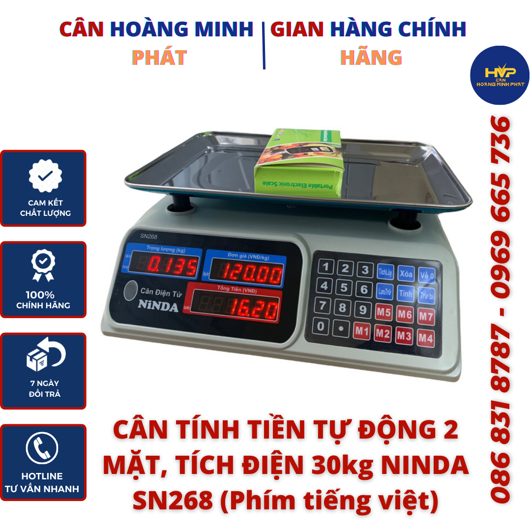 CÂN ĐIỆN TỬ TÍNH TIỀN HÀNG CAO CẤP NiNDA SN268 cân tối đa 30kg (Cân điện tử tính tiền tự động - tích điện). BẢO HÀNH 2 NĂM [ CÂN-HOÀNG-MINH-PHÁT ]