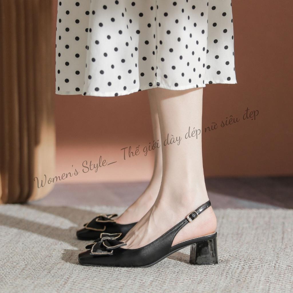 Giày cao gót bít mũi 5 phân thắt nơ điểm nhấn hài hòa Womenstyle, giày bít mũi 3 màu trắng, đen, kem chuẩn size 35-39