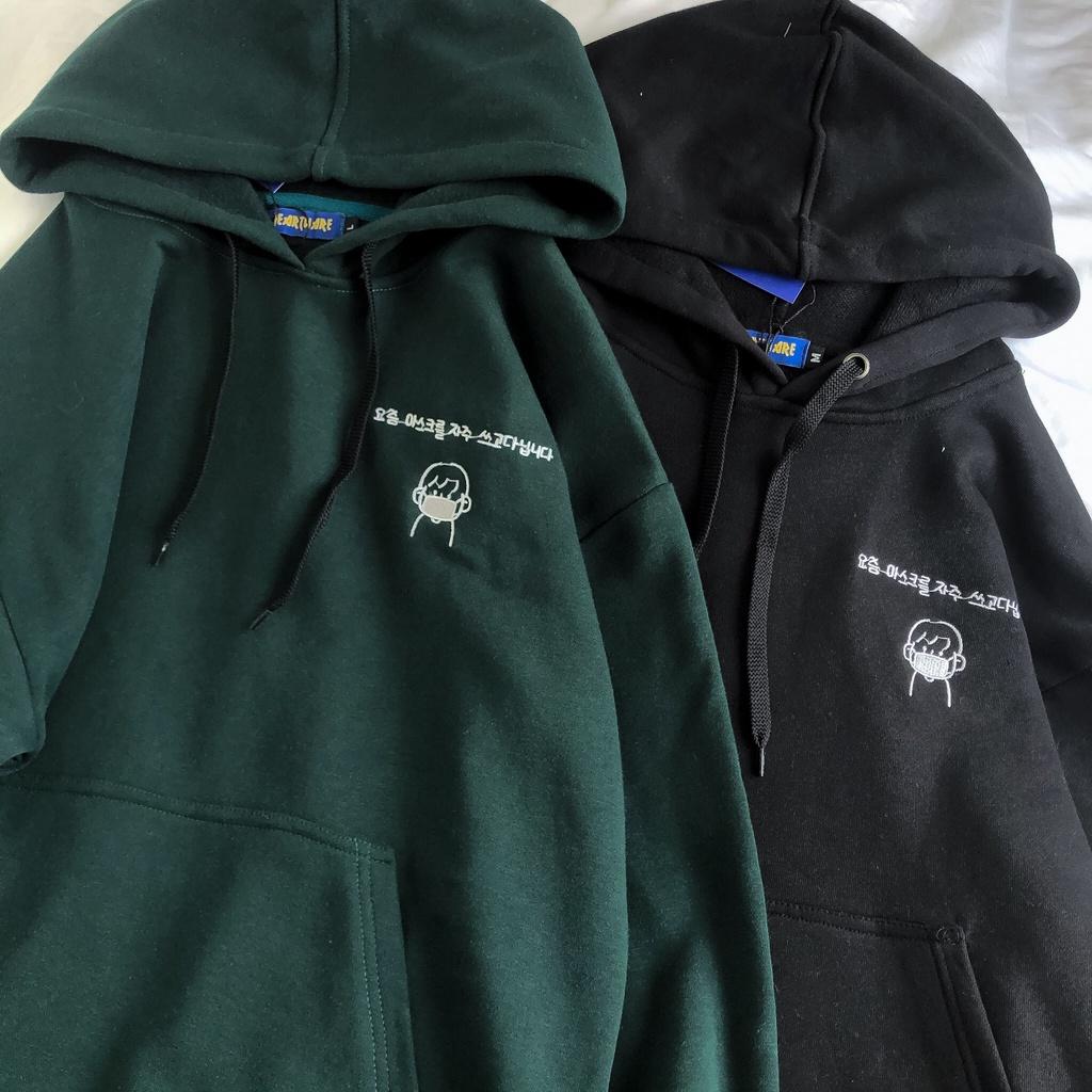 Áo Hoodie thêu hình MEANSTORE nỉ da cá có mũ oversize unisex nam nữ form rộng phong cách Hàn Quốc - Khẩu trang