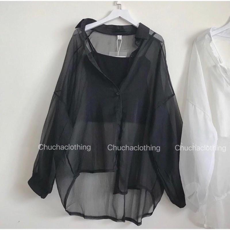 Free ship_Mua 1 tặng 1 Sơ mi voan mỏng xuyên thấu (kèm áo hai dây