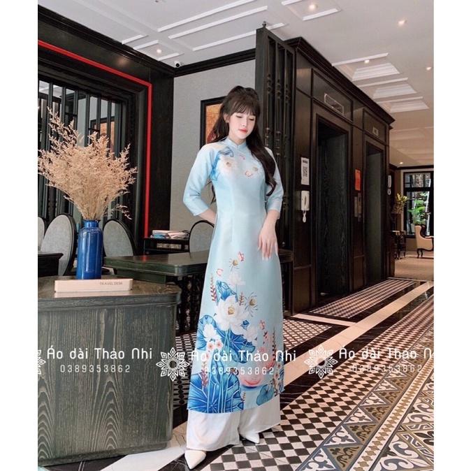 ️️Áo dài tafta lụa xanh thiên thanh đẹp nhẹ nhàng