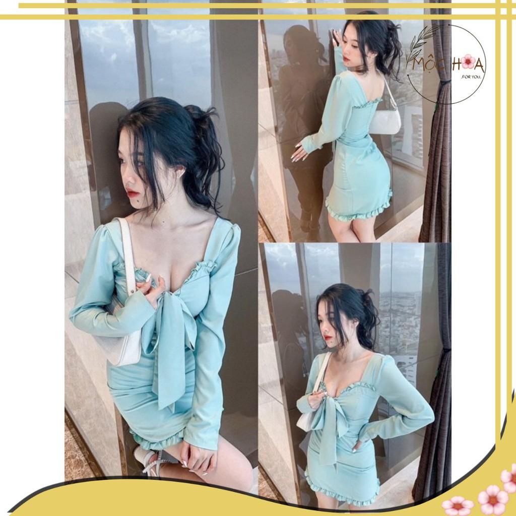 Đầm tay dài bèo cột ngực