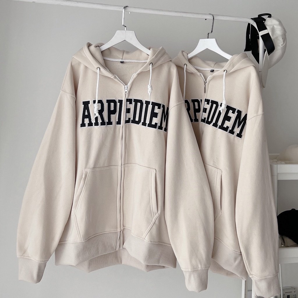 Áo Khoác Nỉ Lót Bông Dây Kéo LOGO in ARPIEDIEM form rộng ullzang Unisex
