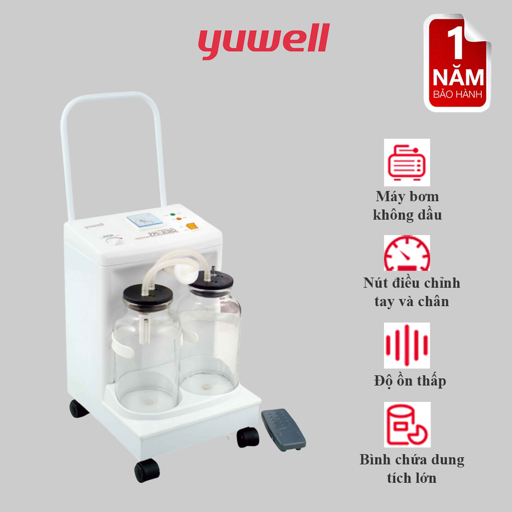 Máy Hút Dịch 2 Bình Yuwell 7A-23D - Thiết bị thường dùng tại các phòng khám Tai-Mũi-Họng, bình chứa lớn, dễ sử dụng - Nhập Khẩu Chính Hãng