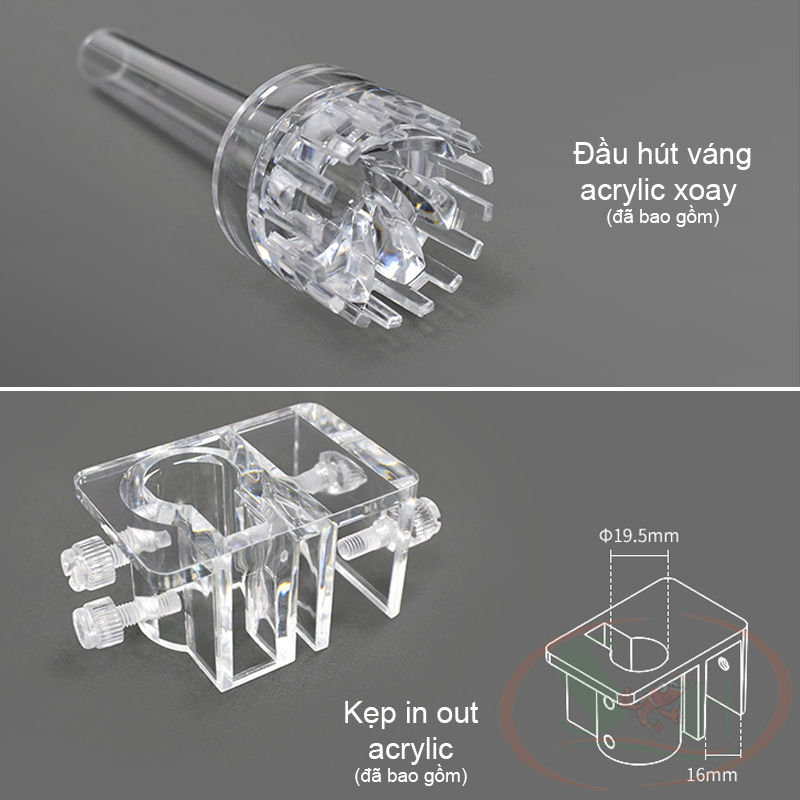 Bộ in out inox Week đầu váng xoay 12, 16 mm lọc thùng bể cá tép thủy sinh cảnh