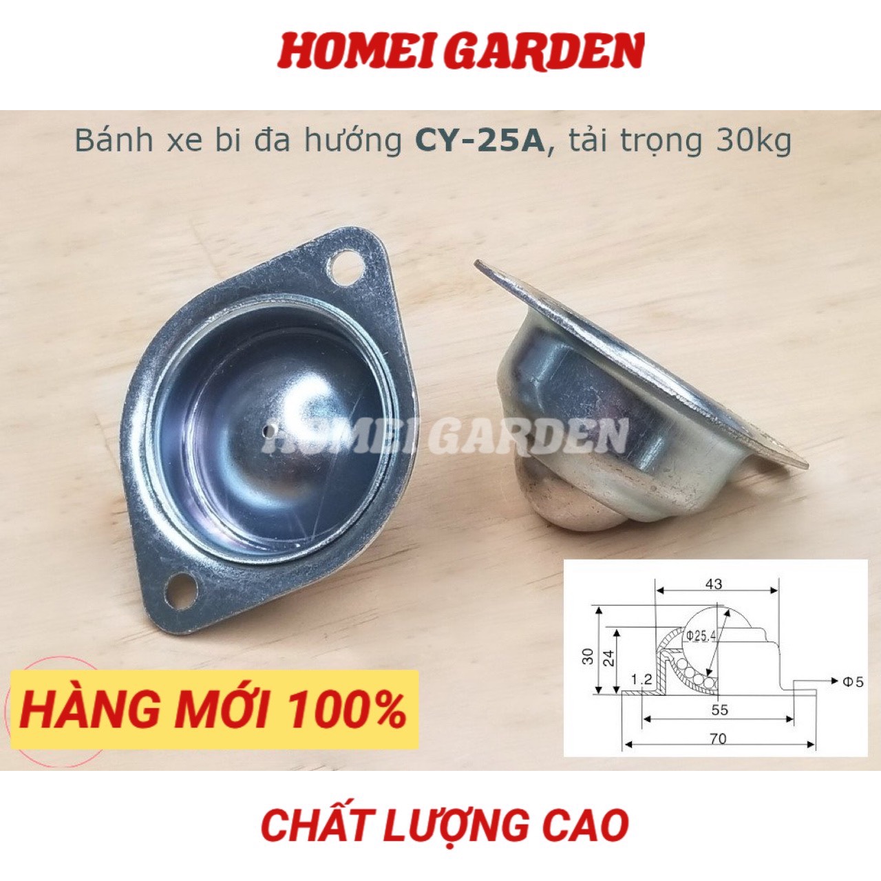 Bánh xe dẫn động đa hướng bi tròn thép, CY-25A tải 30kg chất lượng cao - HM0069