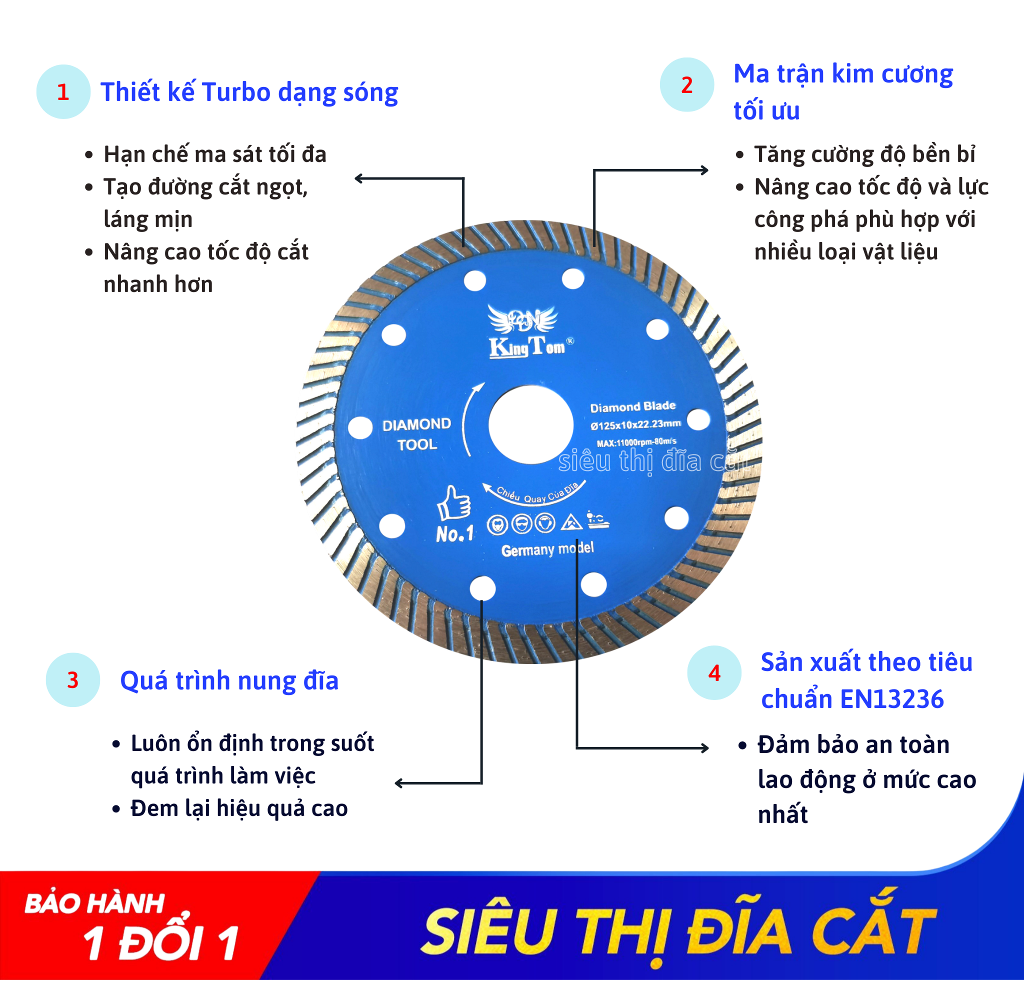 Lưỡi Cắt Đa Năng 125mm KingTom - Chuyên Đá Cứng, Gạch Bóng Kiếng