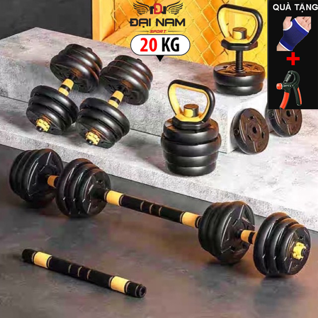 Bộ Tạ Tay Đa Năng (5 In 1) 20kg Kết Hợp Tạ Đơn,Tạ Đòn,Tạ Ấm Đại Nam Sport + Tặng Găng Tay,Kìm Bóp