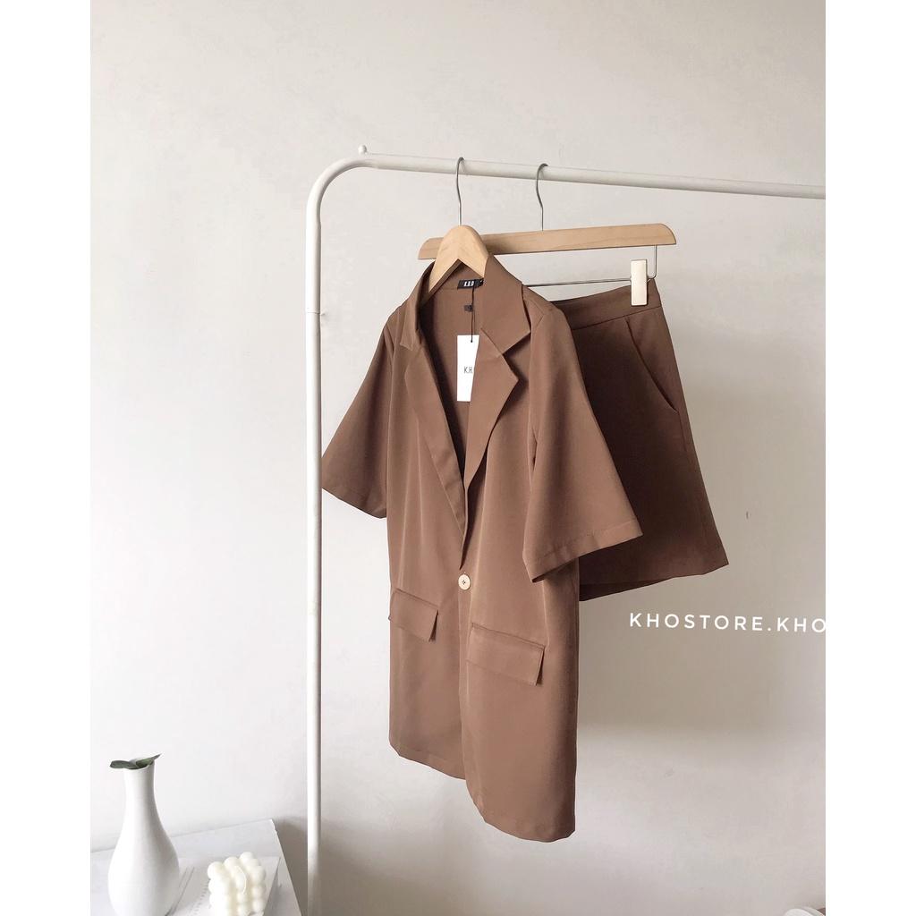 Áo blazer tay ngắn, vest nữ phong cách công sở phom suông 3 màu, có túi nắp, dễ mặc đi làm đi chơi
