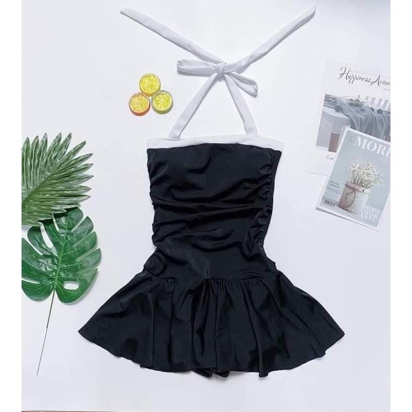 Bikini liền thân nơ trắng phối váy (Màu xanh và đen) EVA shop