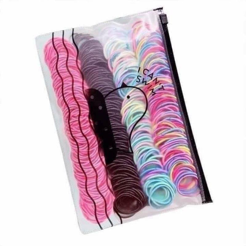 Set 500 chun buộc tóc nhiều màu sắc kèm túi zip