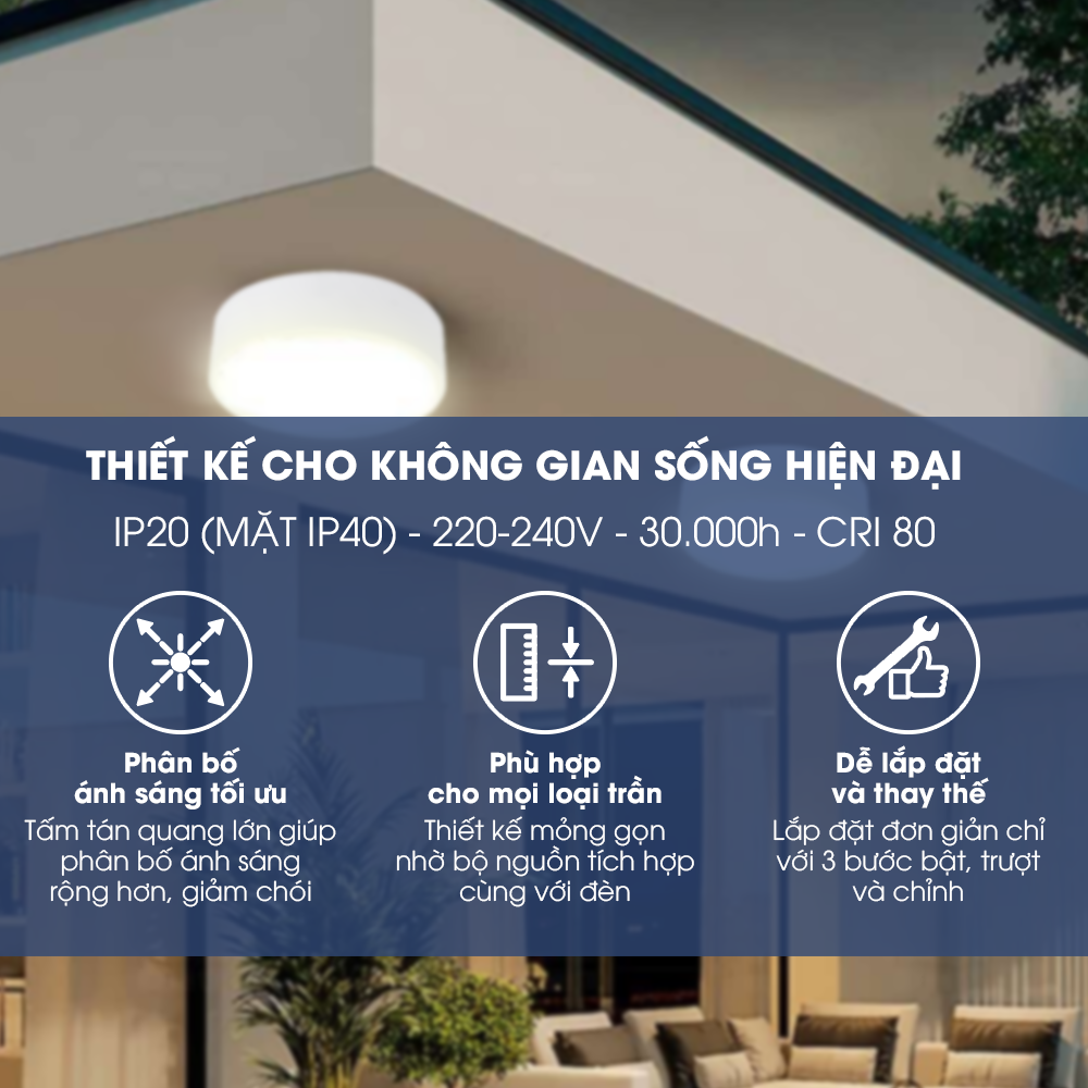 Bộ Đèn Philips LED Ốp Trần tròn lắp nổi DN027C- Công suất