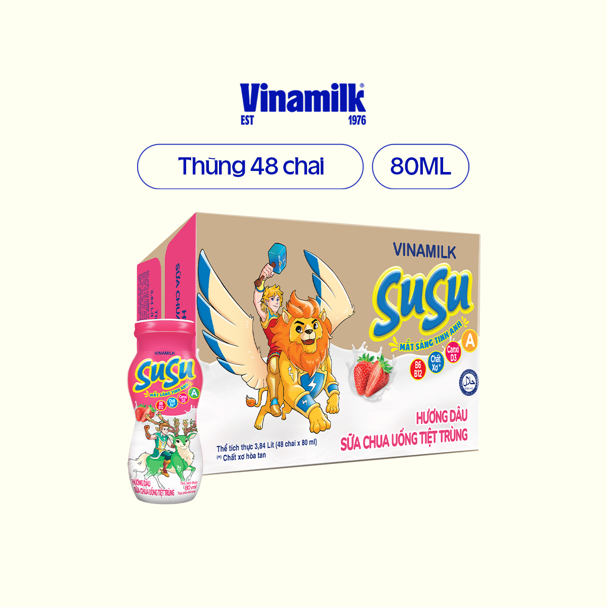 Sữa chua uống hương dâu Vinamilk Susu - Thùng 48 chai 80ml