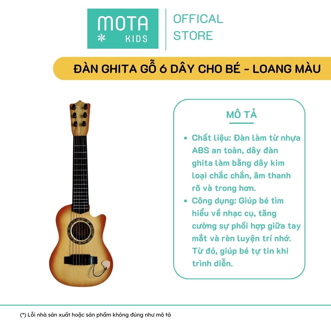[M898-28TATBTCLN - Mota Montessori] Đồ chơi cho bé Đàn ghita gỗ 6 dây loang màu - Hàng chính hãng