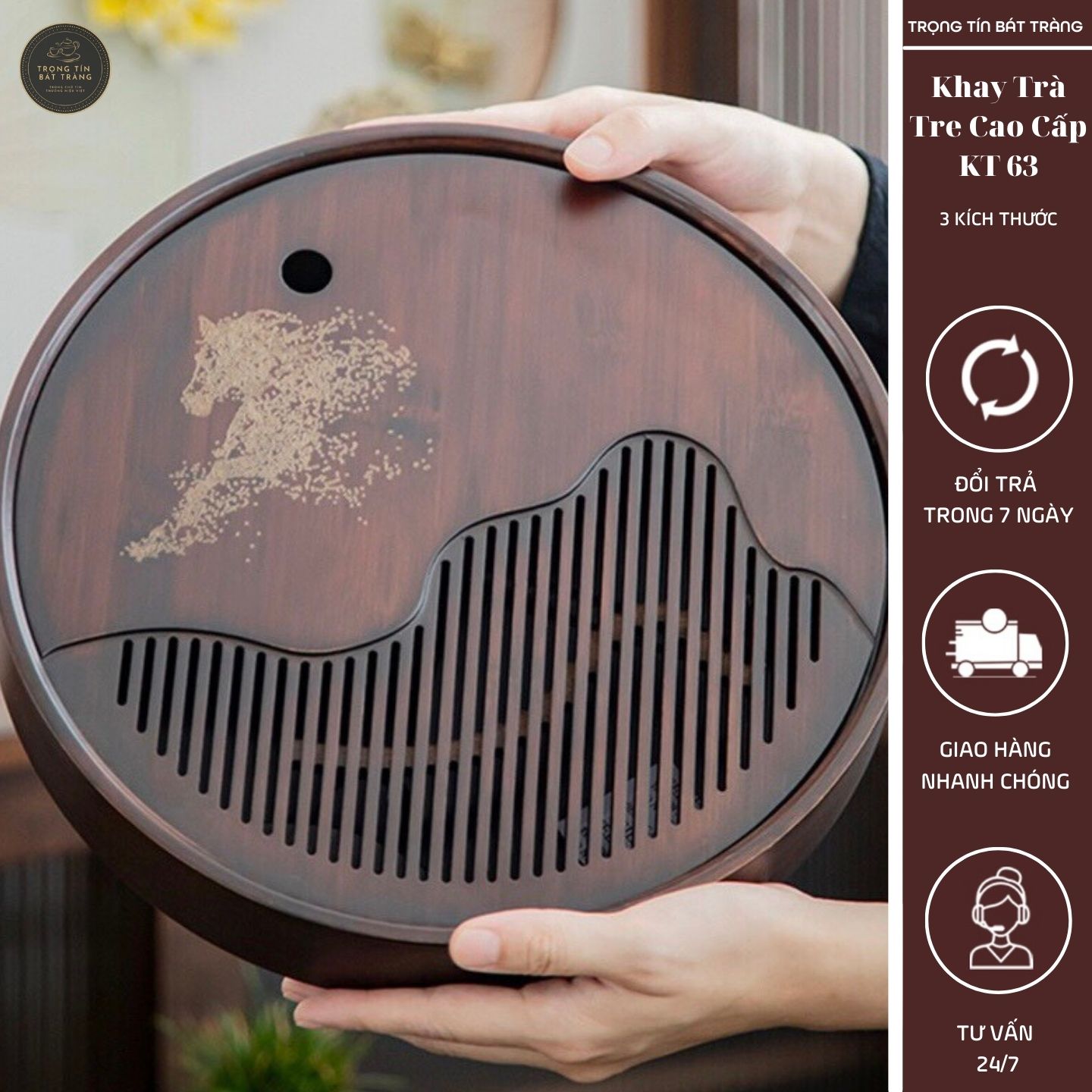 Khay Trà Tre Cao Cấp Hình Tròn 3 Kích Thước KT 63