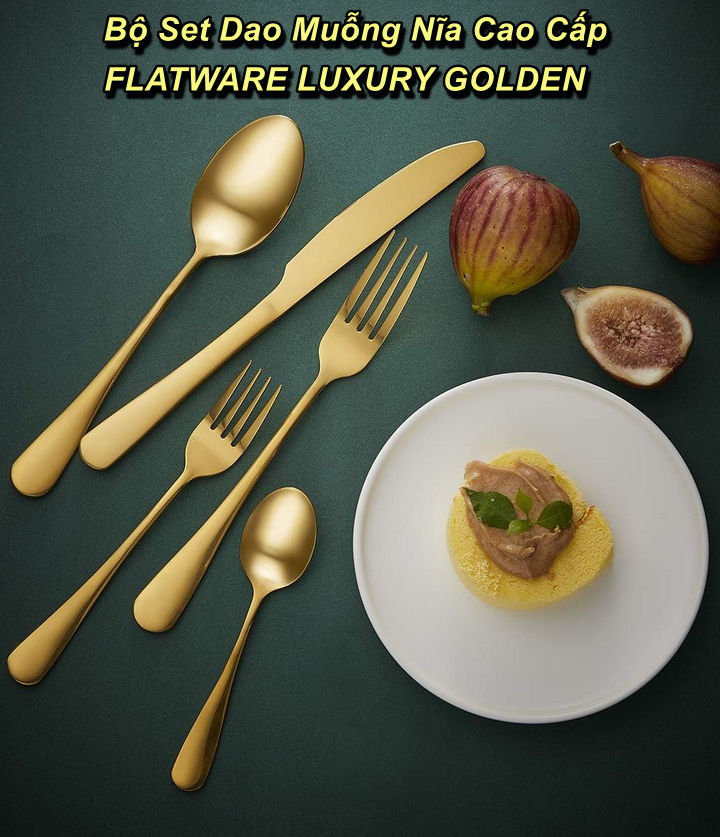 Bộ Set Dao Muỗng Nĩa Cao Cấp FLATWARE LUXURY GOLDEN (20PCS BOX) - Home and Garden