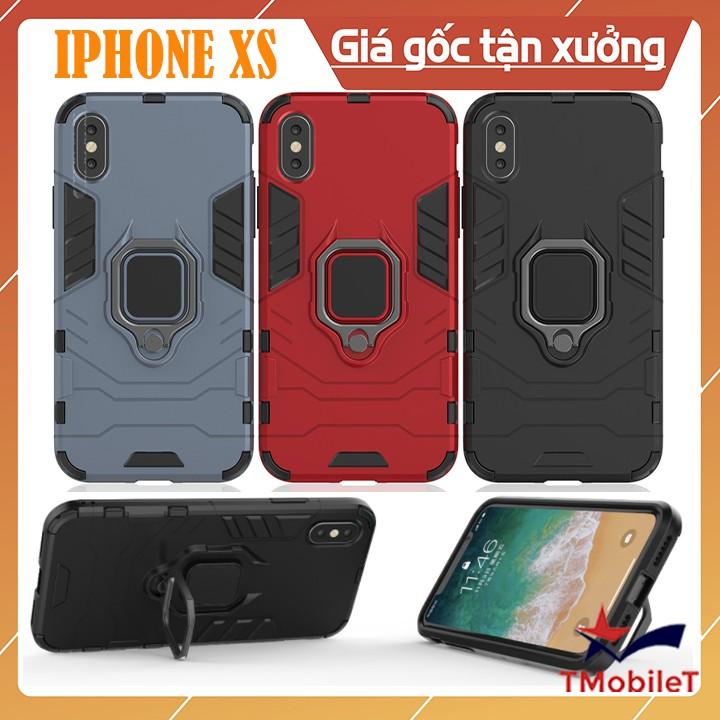 Ốp lưng Dành Cho Điện Thoại iPhone XS Ốp chống sốc Iron Man gắn giá đỡ iring hỗ trợ xem video, chống va đập mạnh - Màu Đen